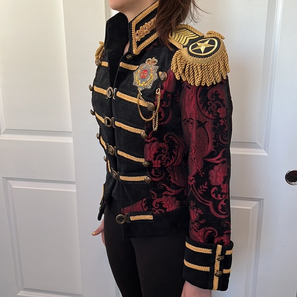 Vintage Shrine of Hollywood crop band military style red crop fitted jacket S M - Picture 6 of 10